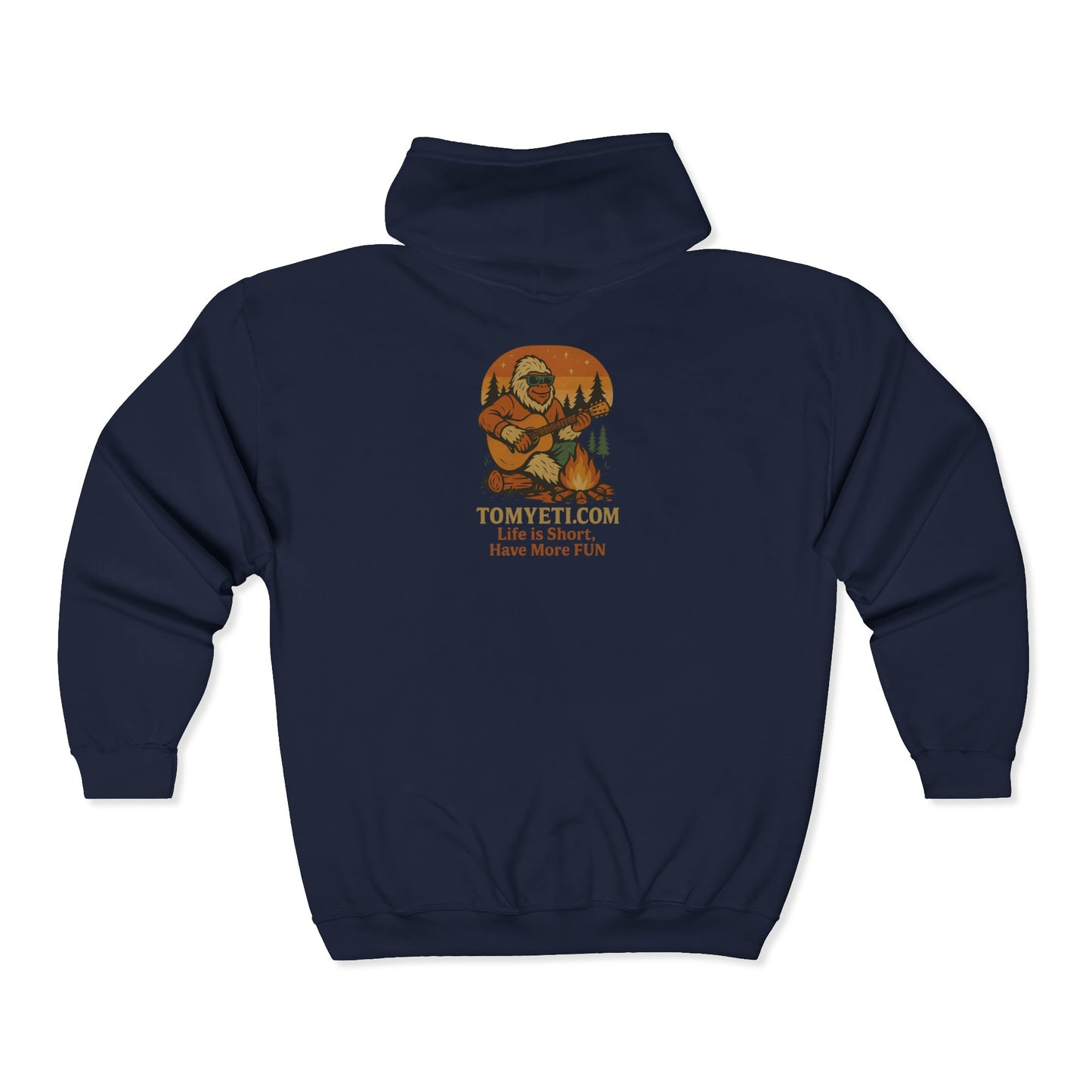 Tom Yeti Official Zip Up Hoodie Logo on front Camping Tom on back