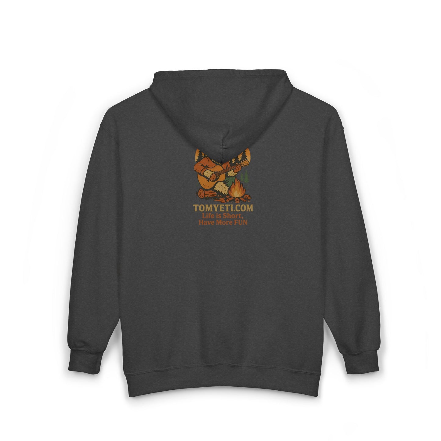 Tom Yeti Official Zip Up Hoodie Logo on front Camping Tom on back