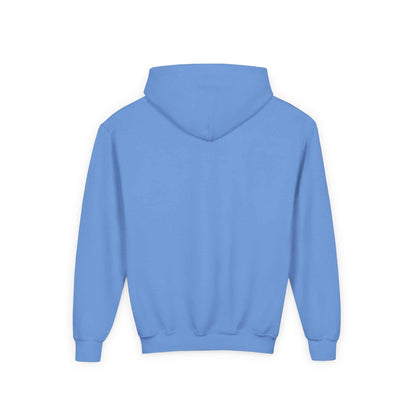 Tom Yeti youth heavy blend hoodie in blue with hood and kangaroo pocket