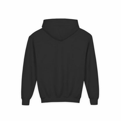 Tom Yeti Official Vitales Pizza Youth Heavy Blend Hoodie in black with cotton-polyester blend and kangaroo pocket back view