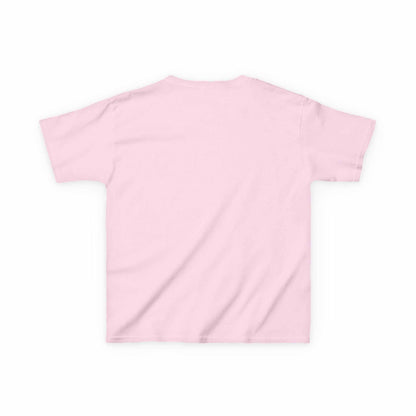 Back view of a pink Tom Yeti Official Vitales kids heavy cotton tee in solid color