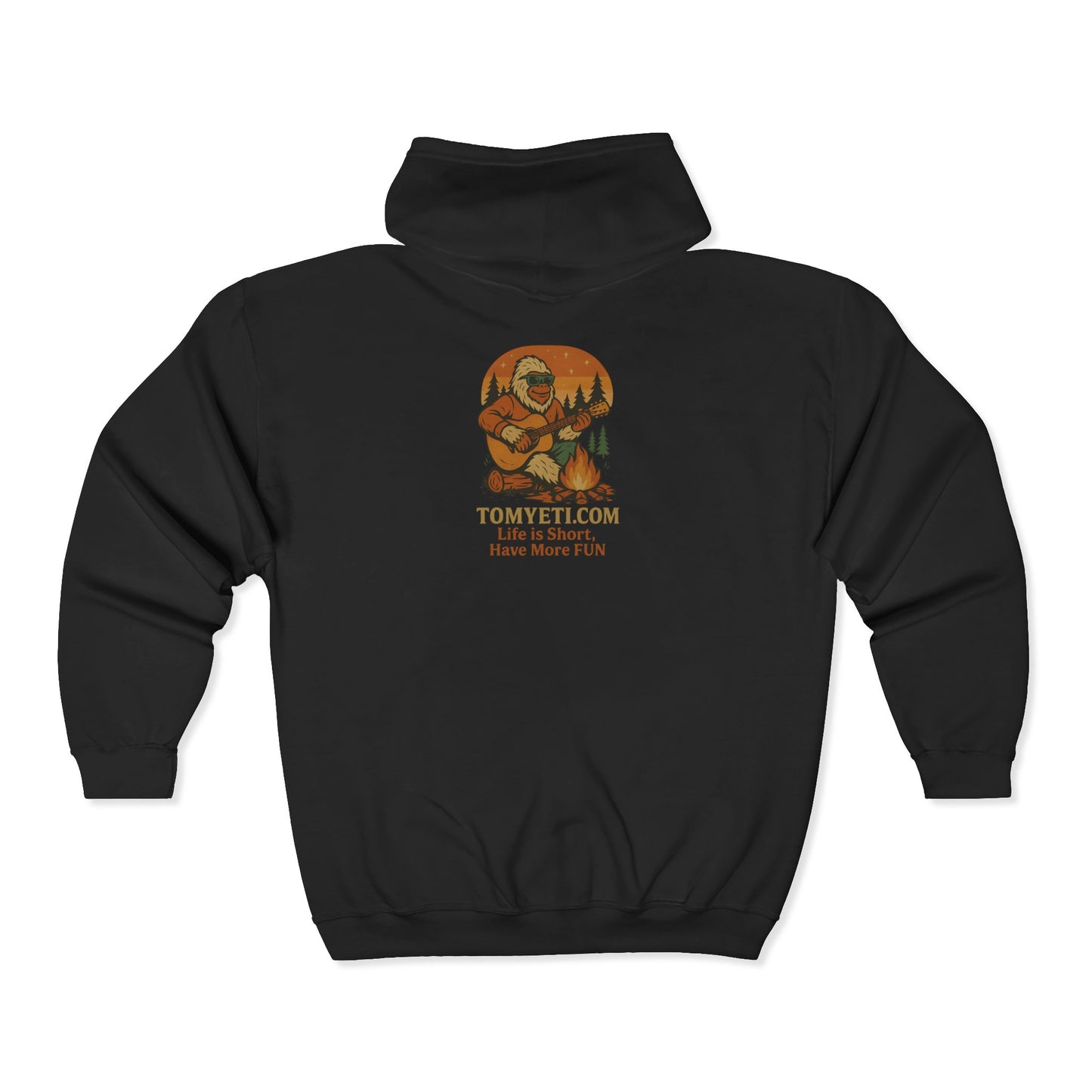 Tom Yeti Official Zip Up Hoodie Logo on front Camping Tom on back