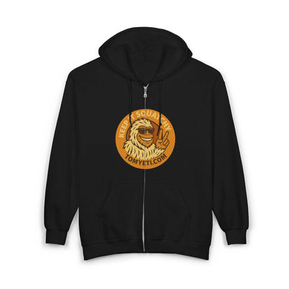 Tom Yeti Official Zip Up Hoodie Logo on front Camping Tom on back