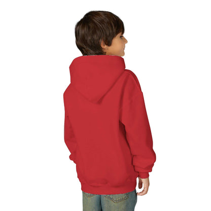 Tom Yeti youth heavy blend red hoodie back view for kids