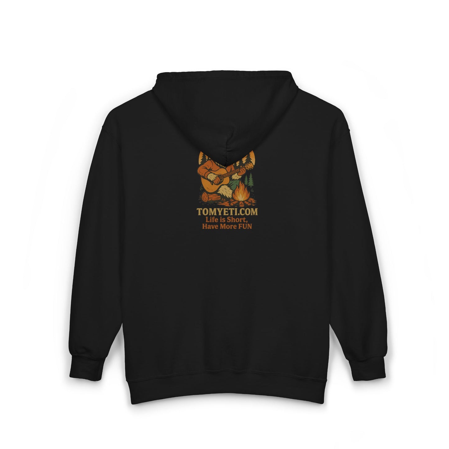 Tom Yeti Official Zip Up Hoodie Logo on front Camping Tom on back