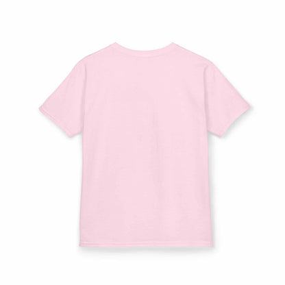Back view of Tom Yeti Official Vitales kids heavy cotton pink t-shirt