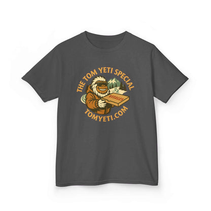 Tom Yeti Official Vitales kids heavy cotton tee with yeti graphic and website text