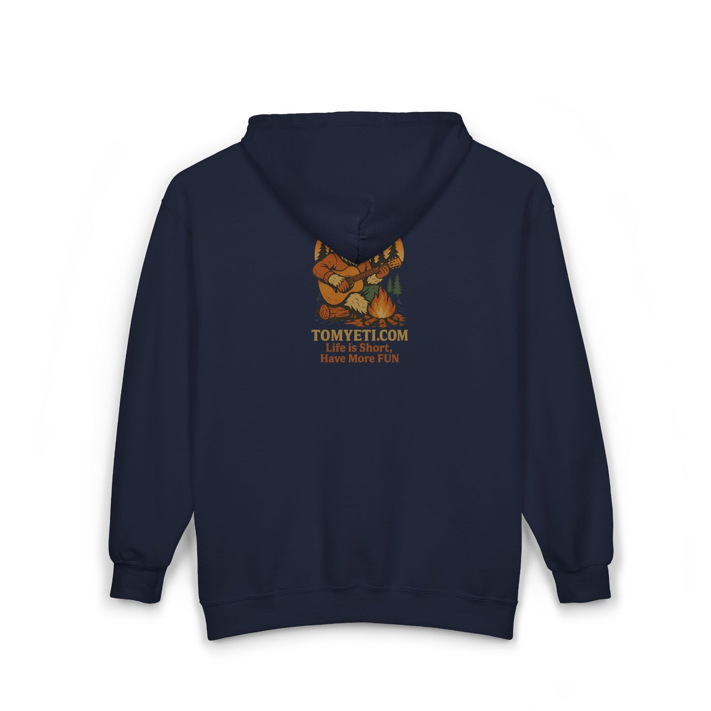Tom Yeti Official Zip Up Hoodie Logo on front Camping Tom on back
