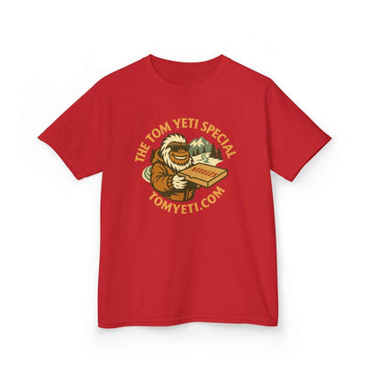 Red Tom Yeti Official Vitales kids heavy cotton t-shirt with yeti graphic and durable crew neck