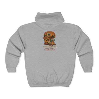 Tom Yeti Official Zip Up Hoodie Logo on front Camping Tom on back