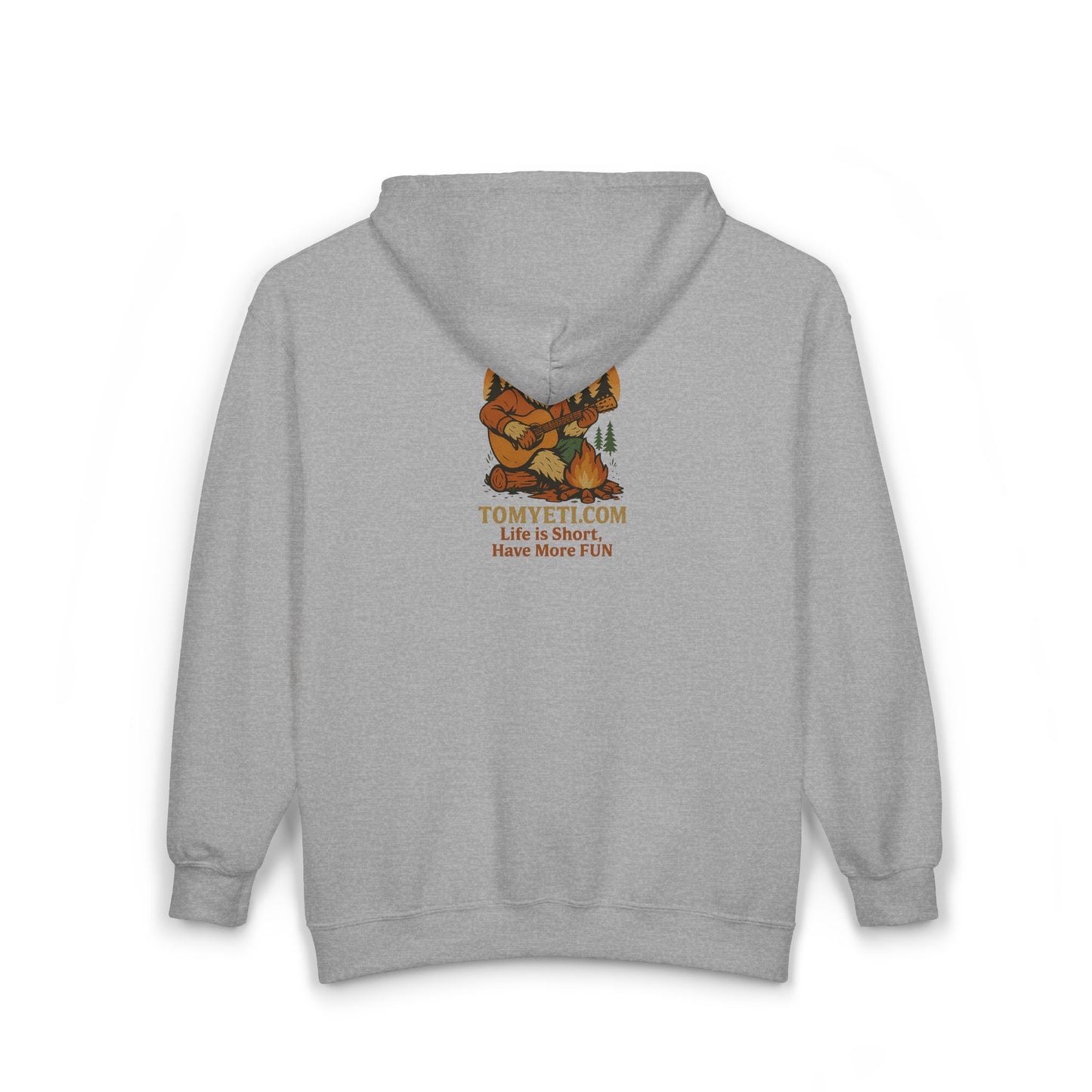 Tom Yeti Official Zip Up Hoodie Logo on front Camping Tom on back