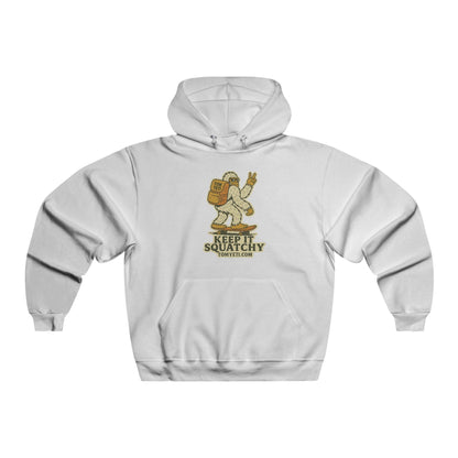 Tom Yeti hooded sweatshirt with "Keep It Squatchy" design, cozy cotton-poly blend for camping and hiking