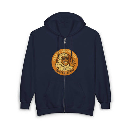 Tom Yeti Official Zip Up Hoodie Logo on front Camping Tom on back