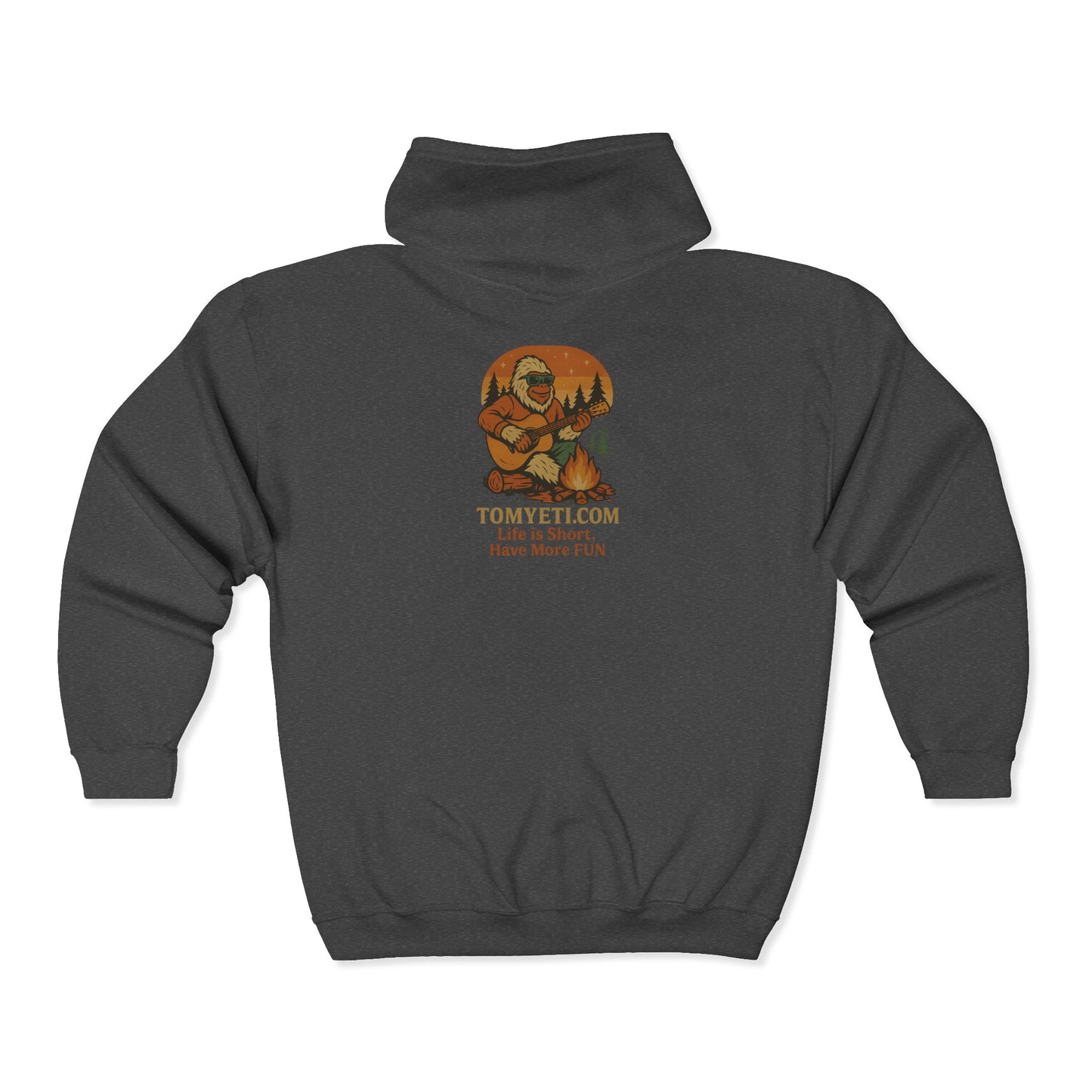 Tom Yeti Official Zip Up Hoodie Logo on front Camping Tom on back
