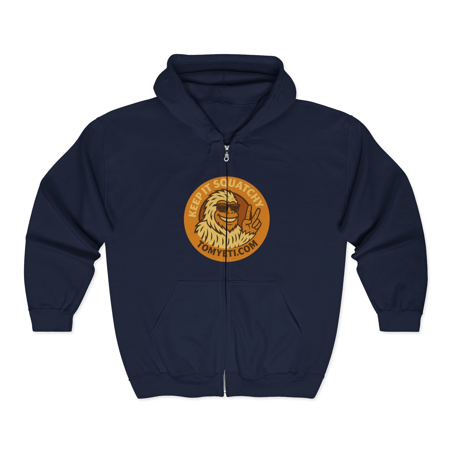 Tom Yeti Official Zip Up Hoodie Logo on front Camping Tom on back