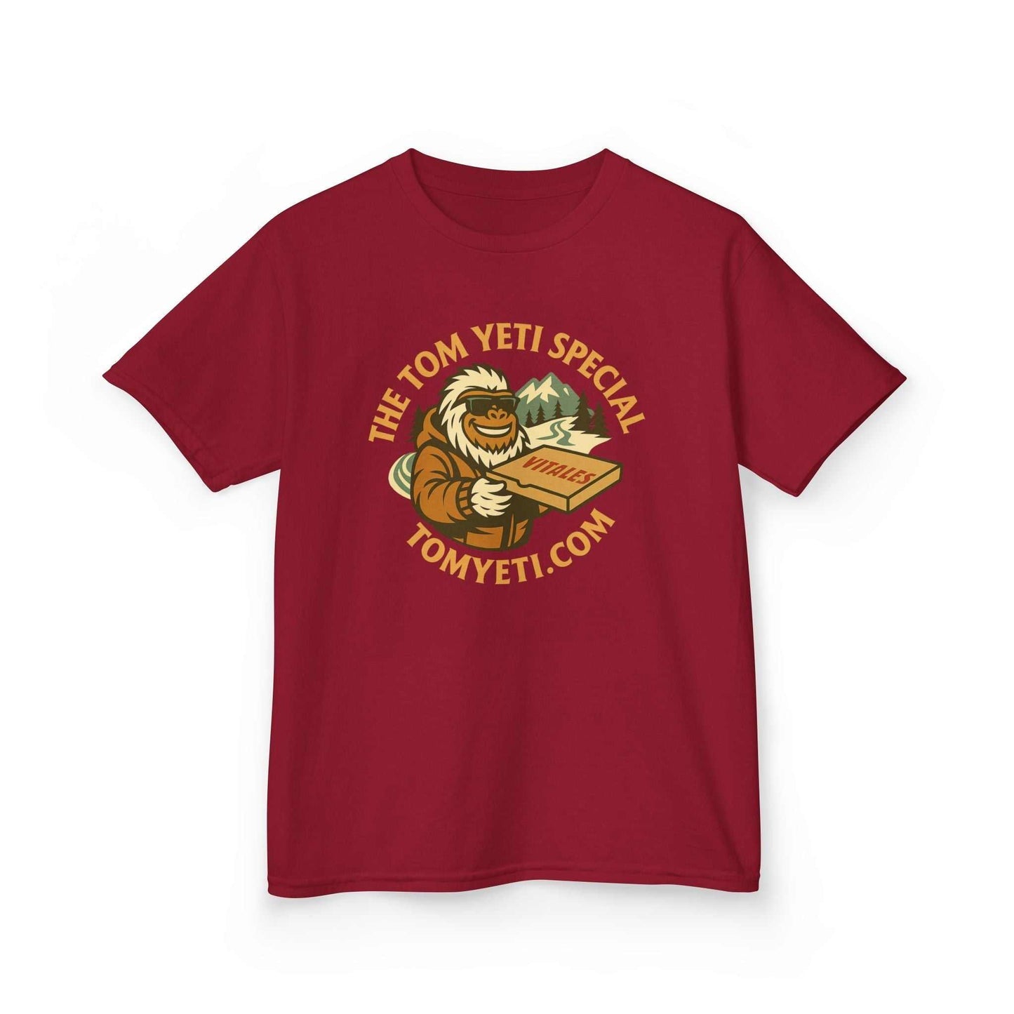 Tom Yeti Official Vitales kids heavy cotton red T-shirt with graphic logo