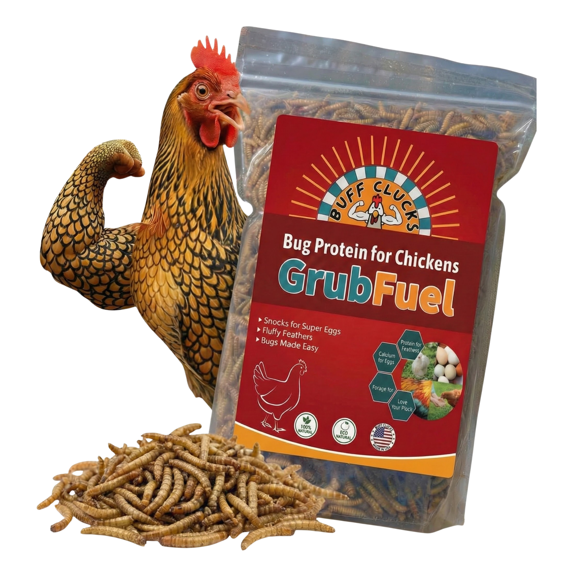 Bag of GrubFuel Black Soldier Fly Larvae protein supplement for chickens