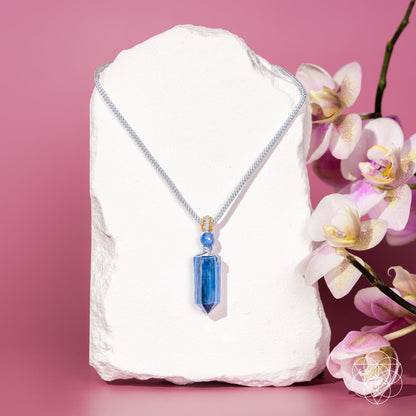 Rare Kyanite Pendant with deep blue striated blades for spiritual energy alignment and throat chakra healing