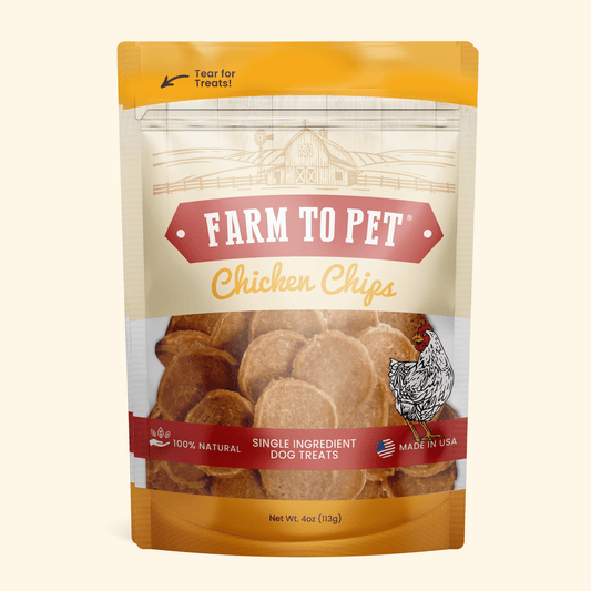 Farm to Pet all-natural chicken chips for dogs, single-ingredient, low-fat, protein-packed healthy dog treats