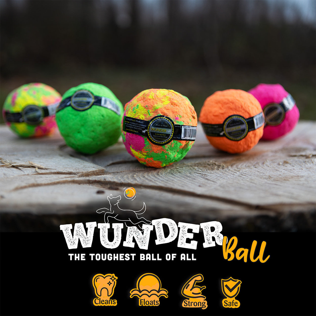 WUNDERball durable natural rubber dog fetch toy with unpredictable bounce