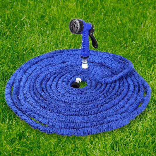 Assorted sizes of expandable collapsible garden hoses with brass valve and leak-proof connectors