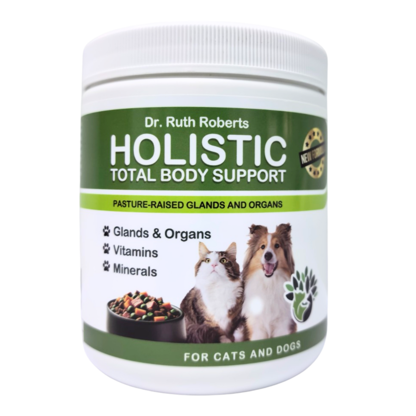 Holistic Total Body Support multivitamin and glandular supplement for dogs and cats with essential vitamins and minerals