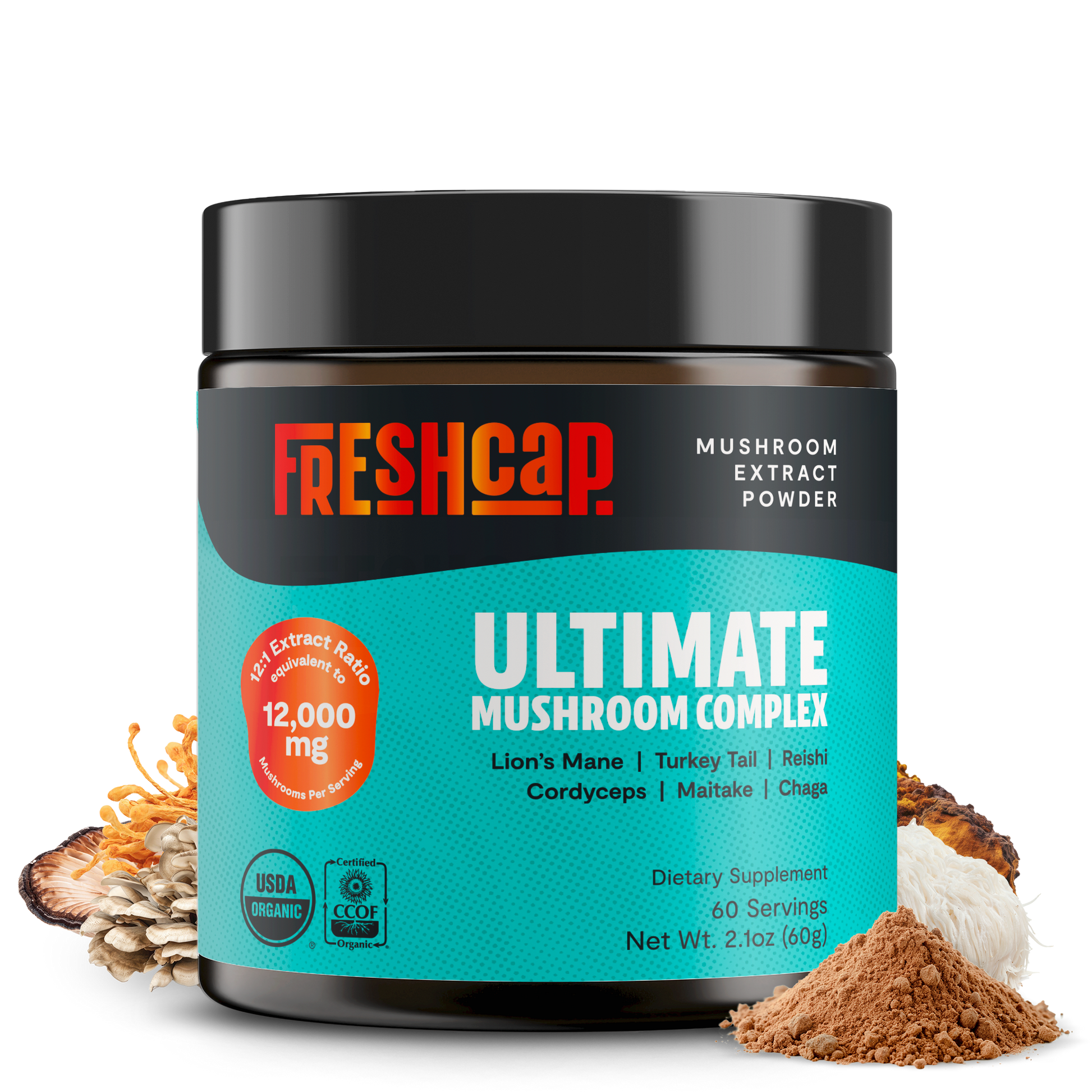 Ultimate Mushroom Complex powder with six mushroom extracts for wellness