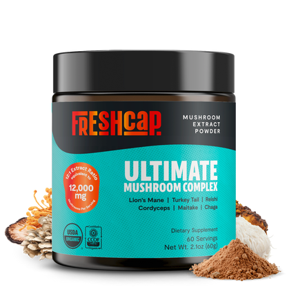 Ultimate Mushroom Complex powder with six mushroom extracts for wellness